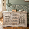 Midcentury Whitewash Carved Sideboard Buffet Dresser Boho Credenza Chest