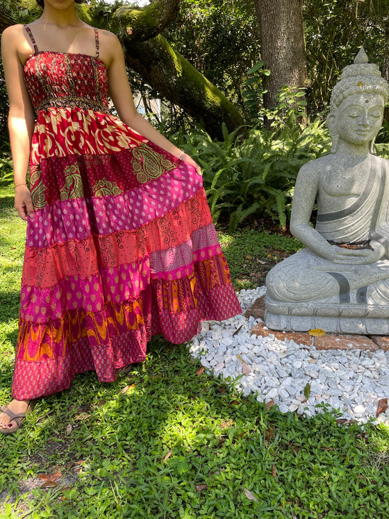 Womens Strap Maxi Dress, mauve-tan Gorgeous Soft Recycle Sari Beach Dr Womens Strap Maxi Dress, mauve-tan Gorgeous Soft Recycle Sari Beach Dr
