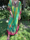 Womans Kaftan Maxi Dress, Retro Style Green Sheer Cruise Resort Wear Maxidresses One size