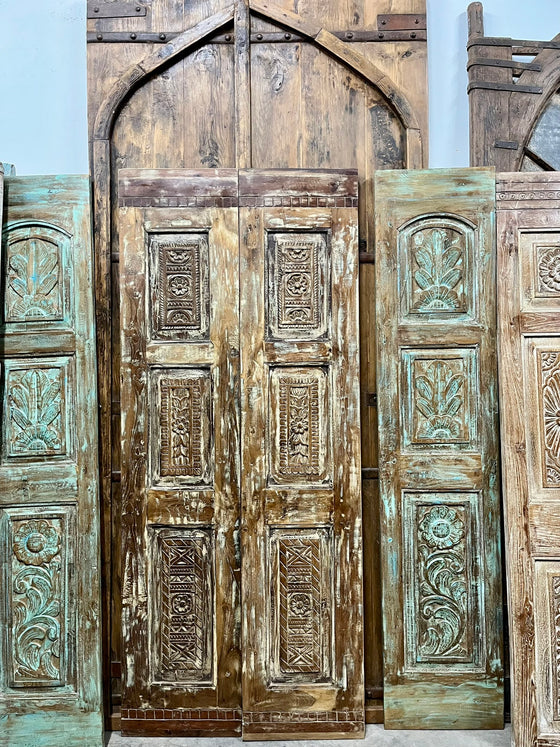 Antique Carved Door Vintage Reclaimed Wood Double Doors 80x33