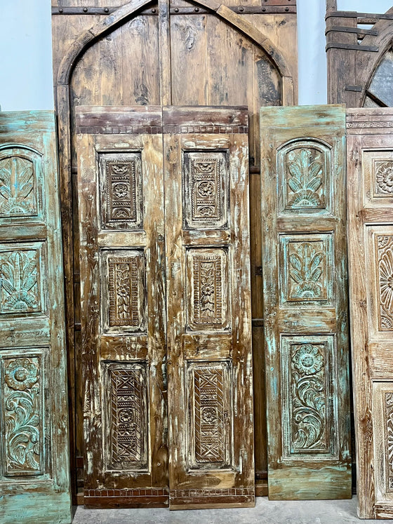 Antique Carved Door Vintage Reclaimed Wood Double Doors 80x33