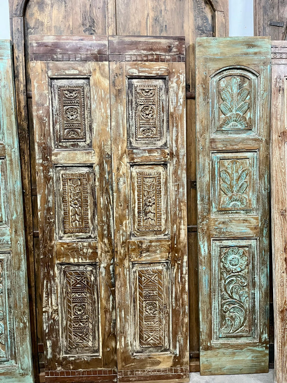 Antique Carved Door Vintage Reclaimed Wood Double Doors 80x33