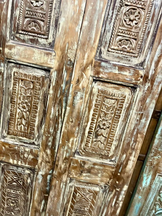 Antique Carved Door Vintage Reclaimed Wood Double Doors 80x33
