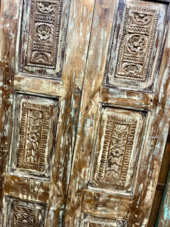 Antique Carved Door Vintage Reclaimed Wood Double Doors 80x33