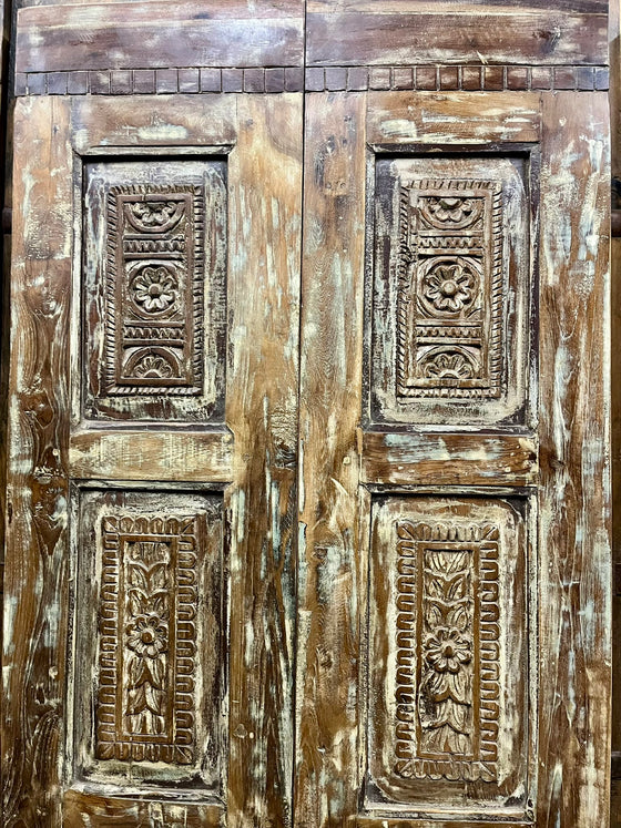 Antique Carved Door Vintage Reclaimed Wood Double Doors 80x33