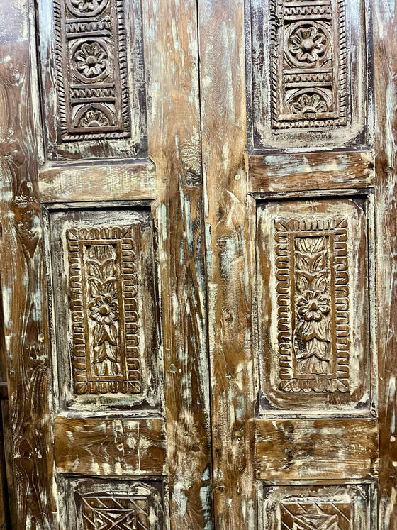 Antique Carved Door Vintage Reclaimed Wood Double Doors 80x33