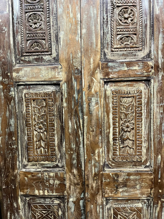 Antique Carved Door Vintage Reclaimed Wood Double Doors 80x33