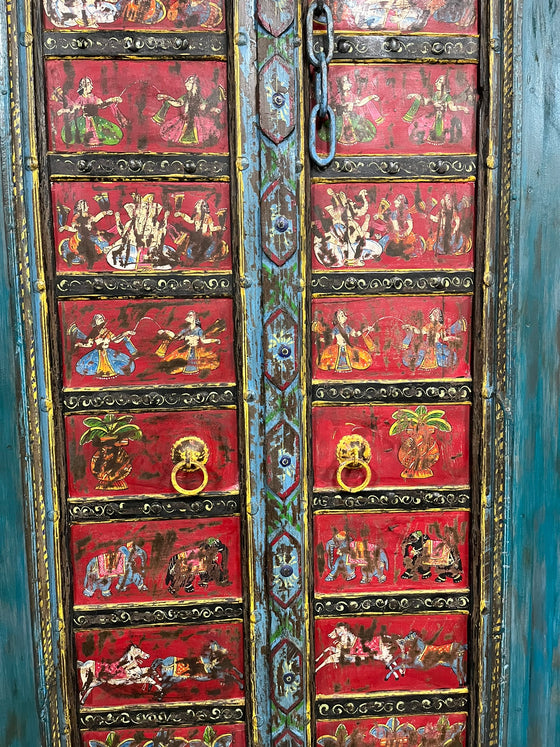 Antique Ganesha Painted Barn Door Vintage Wod Hand Carved Door 88x42
