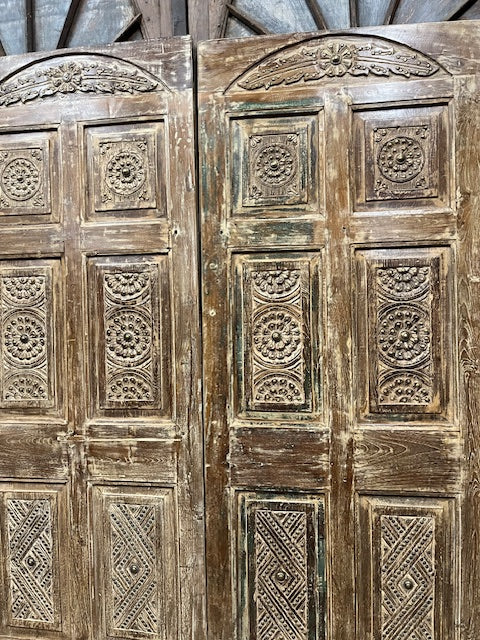 Vintage Carved Door Whitewash Wooden Brass Accent Door 80x32