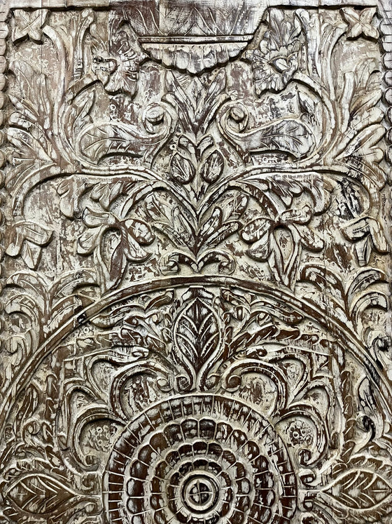 Vintage Carved Barn Door Whitewash Lotus Mandala Door Panel 80x36