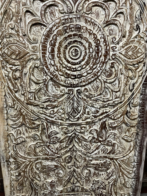 Vintage Carved Barn Door Whitewash Lotus Mandala Door Panel 80x36
