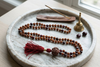 Garnet & Rudraksha Mala Beads – Hand Knotted Shiva Meditation Necklace for Grounding & Intention
