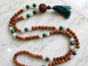 Green Jade Rudraksha Mala Beads – Moonstone Yoga Meditation Healing Necklace