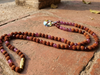 Rudraksha & Rose Quartz Japamala – Handmade Meditation Mala Beads Necklace