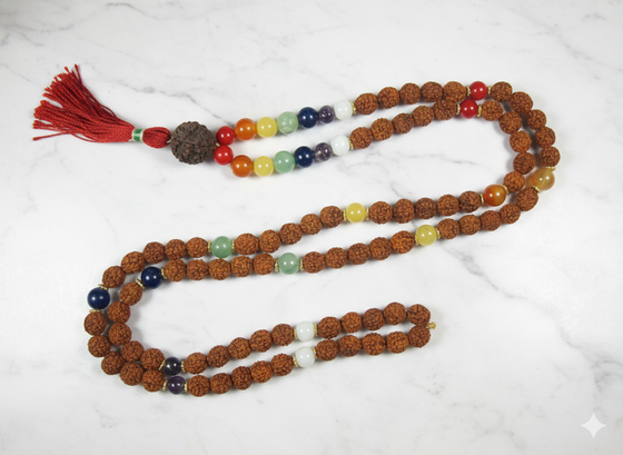 Seven Chakra Healing Stone Beads Rudraksha Buddhist Yoga Mala – Meditation & Energy Balance