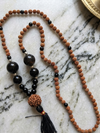 Rudraksha Black Onyx Buddha Mala – 108 Bead Handmade Prayer & Meditation Necklace