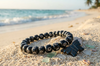 Black Beaded Wrist Mala Bracelet with Elephant Charms for Positive Energy