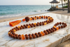 Handmade Rudraksha & Carnelian Meditation Mala | Yoga Prayer Beads Japa Necklace