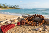 Vedic Sacred Geometry Yoga Mala Beads | Rudraksha & Maroon Meditation Prayer Necklace