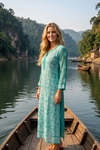 Green Georgette Hand Embroidered Tunic Dress – Women’s Long Boho Tunic XS