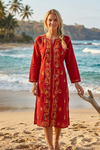 Rose Red Boho Cotton Tunic – Lightweight Embroidered Summer Top & Beach Cover-Up L