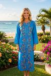 Blue Boho Cotton Kurti – Handcrafted Embroidered Summer Tunic, Beach Cover-Up L