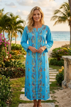 Sea Blue Boho Cotton Tunic Kurti – Hand Embroidered Beach Cover-Up Summer Top L