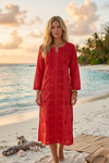 Red Boho Cotton Tunic – Embroidered Summer Beach Cover-Up for Women  L