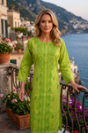 Light Green Boho Cotton Tunic – Embroidered Summer Beach Cover-Up for Women  L