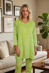 Women’s Lime Green Cotton Embroidered Tunic – Summer Beach Top Boho Style  M