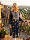 Women’s Hand Embroidered Black Cotton Long Tunic – Boho Kurti Dress  L
