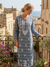 Blue Embroidered Beach Coverup Tunic – Women’s Printed Long Kurti Dress M