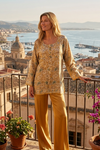 Beige Silk Short Kurti – Hand Embroidered Floral Boho Tunic for Women 2XL