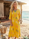 Women’s Boho Maxi Dress Yellow Floral Print – Flowy Summer Beach Dress, Vacation Wear S/M