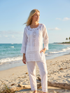 Women’s White Cotton Embroidered Tunic – Boho Beach Cover Up | Summer Kaftan Dress L/XL