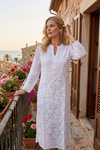 Boho White Embroidered Georgette Tunic Dress – Women’s Handcrafted Long Tunic S