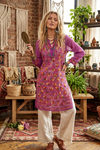 Boho Blossom Pink Floral Tunic Dress – Hand-Embroidered Georgette Beach Cover-Up  XS