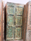 Antique Carved Closet Door Blue Floral Hinged or Sliding Barn Door Panel 80x35