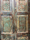 Antique Carved Closet Door Blue Floral Hinged or Sliding Barn Door Panel 80x35