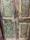 Antique Carved Closet Door Blue Floral Hinged or Sliding Barn Door Panel 80x35