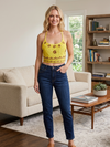 Yellow Hand Embroidered Halter Top for Women | Stylish Tie Back Boho Blouse S