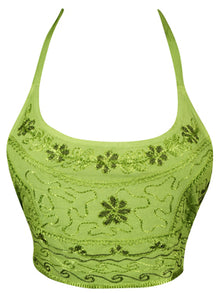  Women Crop Top, Summer Outfit for Vacation Green Halter Top, S