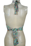 Boho Greenish Hand-Tied Silk Halter Top – Women's Floral Summer Tie-Back Blouse One Size