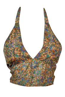  Peach Floral Silk Halter Top – Hand-Tied Boho Blouse for Women  Perfect for Summer One Size