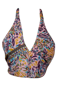  Pink Floral Hand-Tied Silk Halter Top – Boho-Chic Summer Blouse for Women One Size