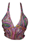 Deep Pink Floral Silk Halter Top – Hand-Tied Boho Summer Blouse for Women One Size