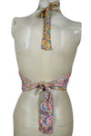 Deep Pink Floral Silk Halter Top – Handcrafted Boho Summer Blouse for Women One Size