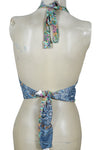Boho Chic Dark Blue Floral Silk Halter Top – Handcrafted Summer Blouse for Women One Size