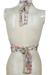 White & Red Printed Silk Halter Top – Hand-Tied Boho Summer Blouse for Women One Size