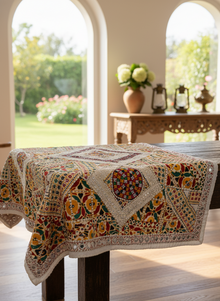  Earthy White Indian Tapestry – Embroidered Bed Throw, Headboard & Wall Hanging Décor